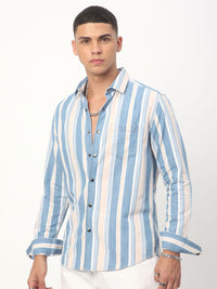 VASTRADO Men Classic Fit Spread Collar Multi Striped Cotton Casual Shirt