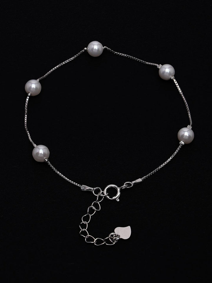 PANASH 925 Sterling Silver Rhodium-Plated Shell Pearls Beaded Link Bracelet