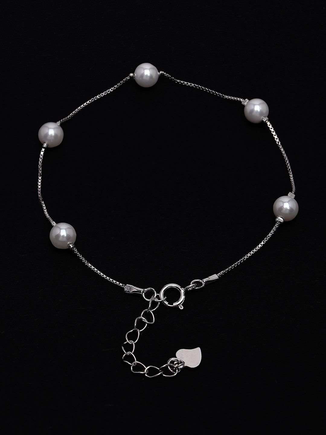 PANASH 925 Sterling Silver Rhodium-Plated Shell Pearls Beaded Link Bracelet