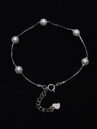 PANASH 925 Sterling Silver Rhodium-Plated Shell Pearls Beaded Link Bracelet