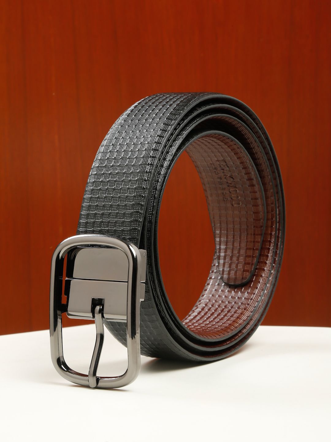 Teakwood Leathers Men Textured Leather Reversible Formal Belt