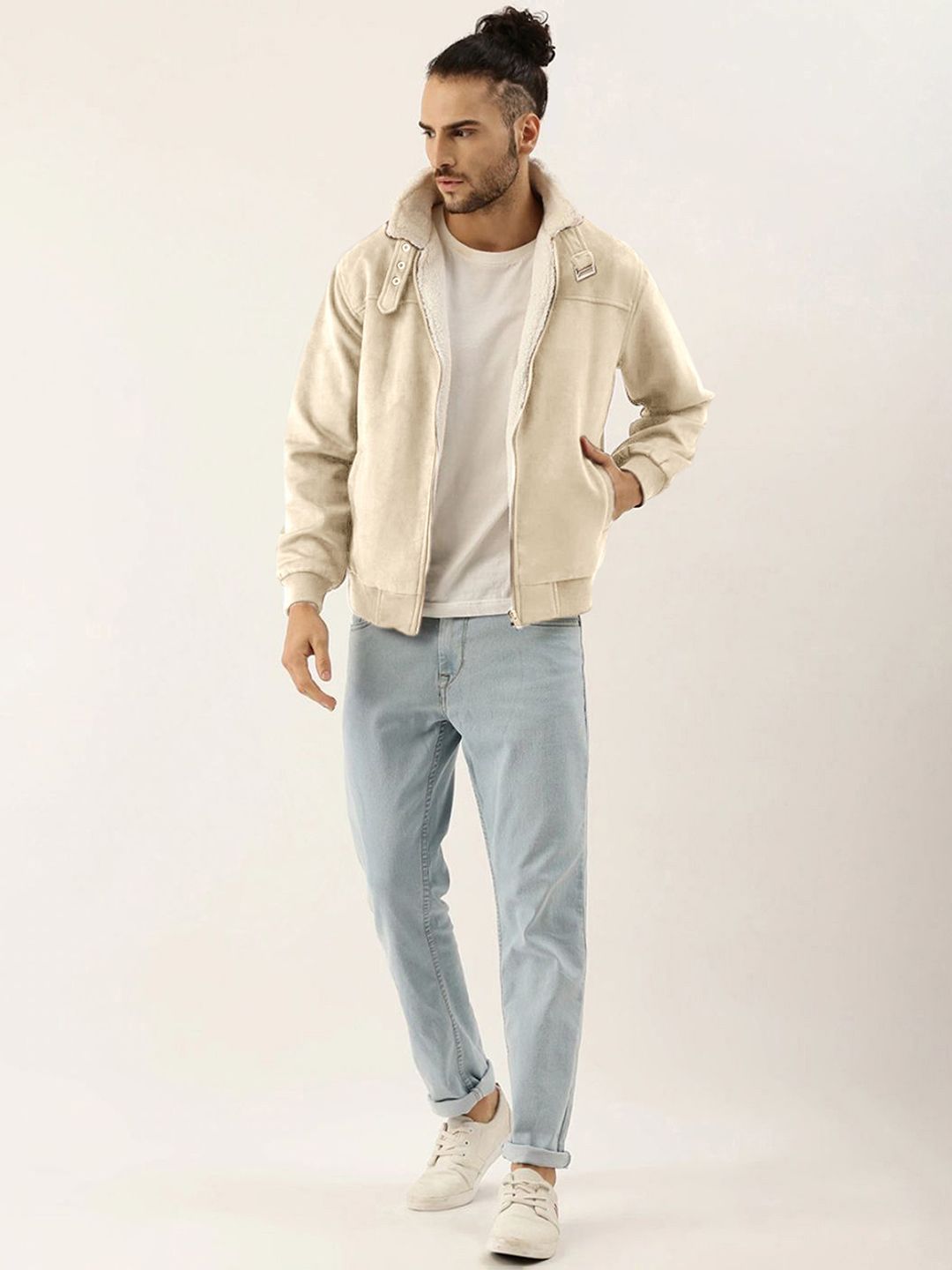 Campus Sutra Men Spread Collar Solid Casual Bomber Jacket