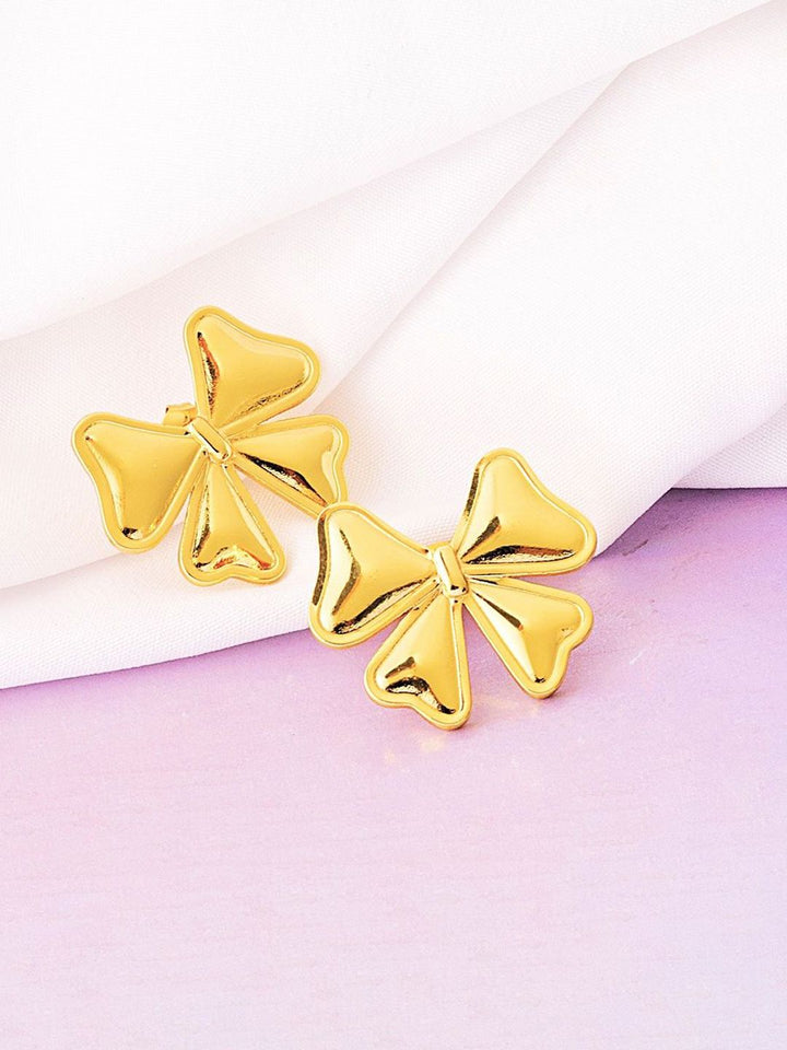 VOGUE PANASH Anting-anting Stud Busur Berwarna Emas dengan Magnet Peti Sejuk Percuma
