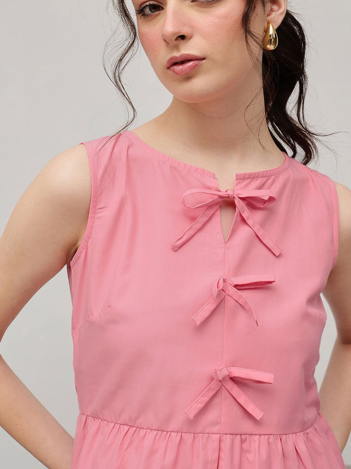 STREET 9 Women Tie-Up Neck Cotton Peplum Top