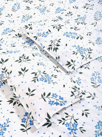KLOTTHE White & Blue Floral Printed 300 TC King Bedsheet Set 2.50 x 2.25 m