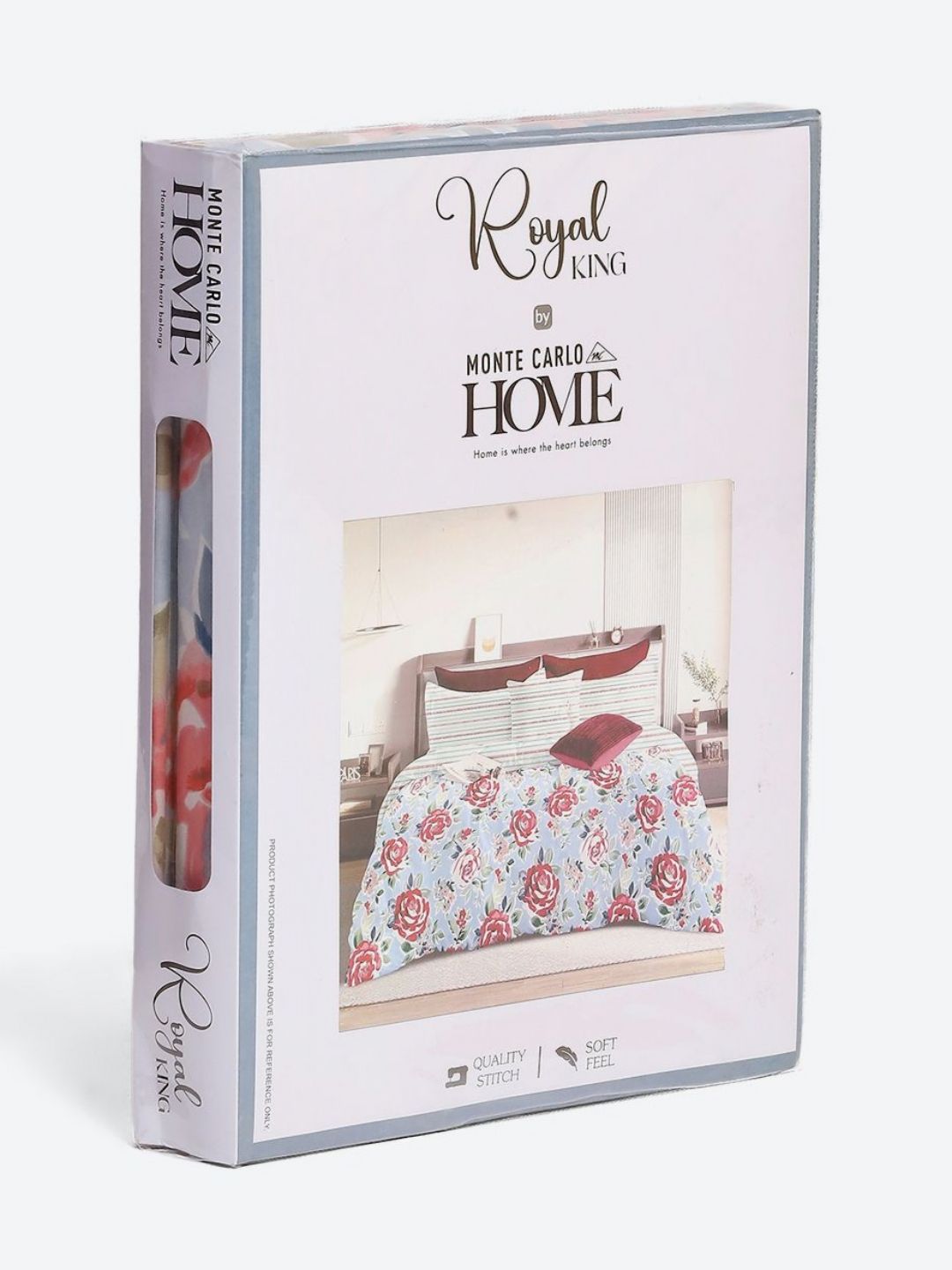 Monte Carlo Blue & Pink Floral Printed 130 TC King Bedsheet Set 2.75 m x 2.75 m