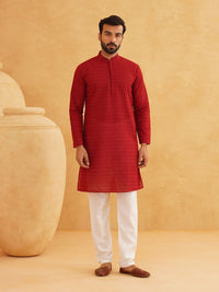 SOJANYA Geometric Embroidered Mandarin Collar Pure Cotton Straight Kurta