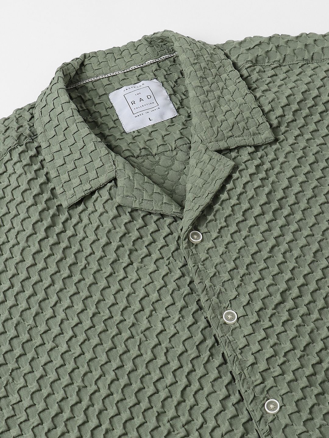 VASTRADO Men Classic Oversized Fit Cuban Collar Textured Casual Shirt