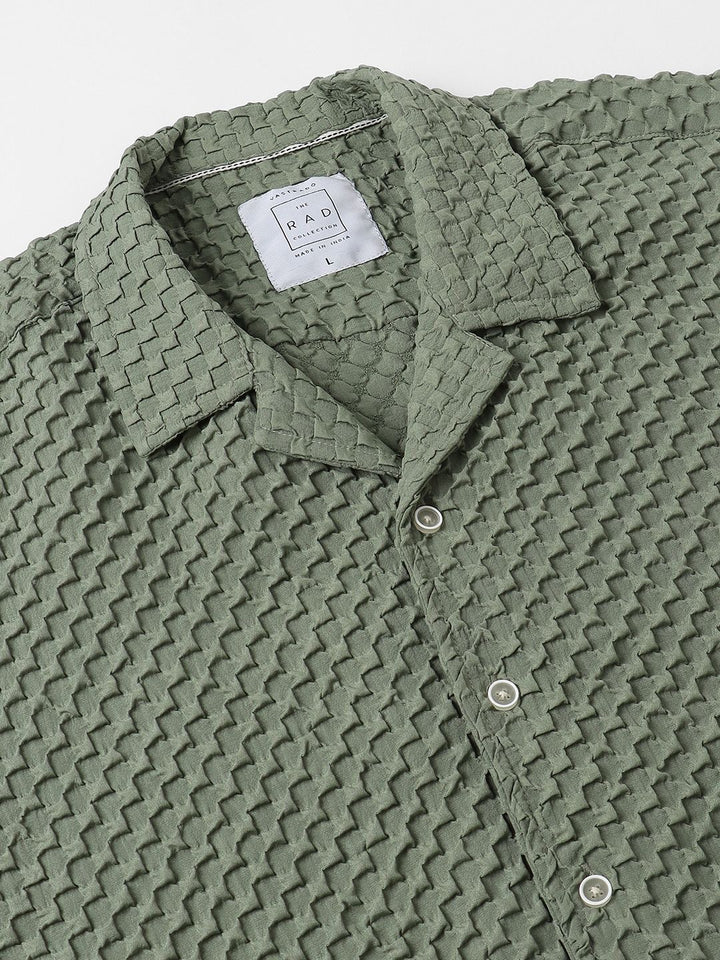 VASTRADO Men Classic Oversized Fit Cuban Collar Textured Casual Shirt
