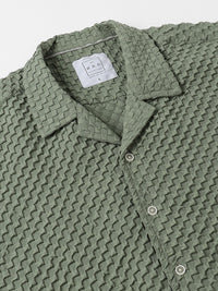 VASTRADO Men Classic Oversized Fit Cuban Collar Textured Casual Shirt