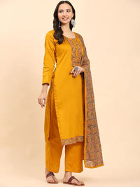 Mamicha Women Ethnic Motifs Embroidered Regular Thread Work Pure Cotton Kurta with Palazzos & With Dupatta