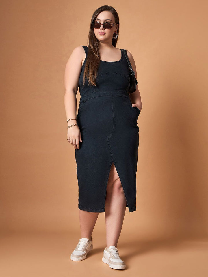 SASSAFRAS Curve Denim Sheath Midi Dress