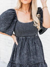 all about you Flared Sleeve Denim Fit & Flare Dress