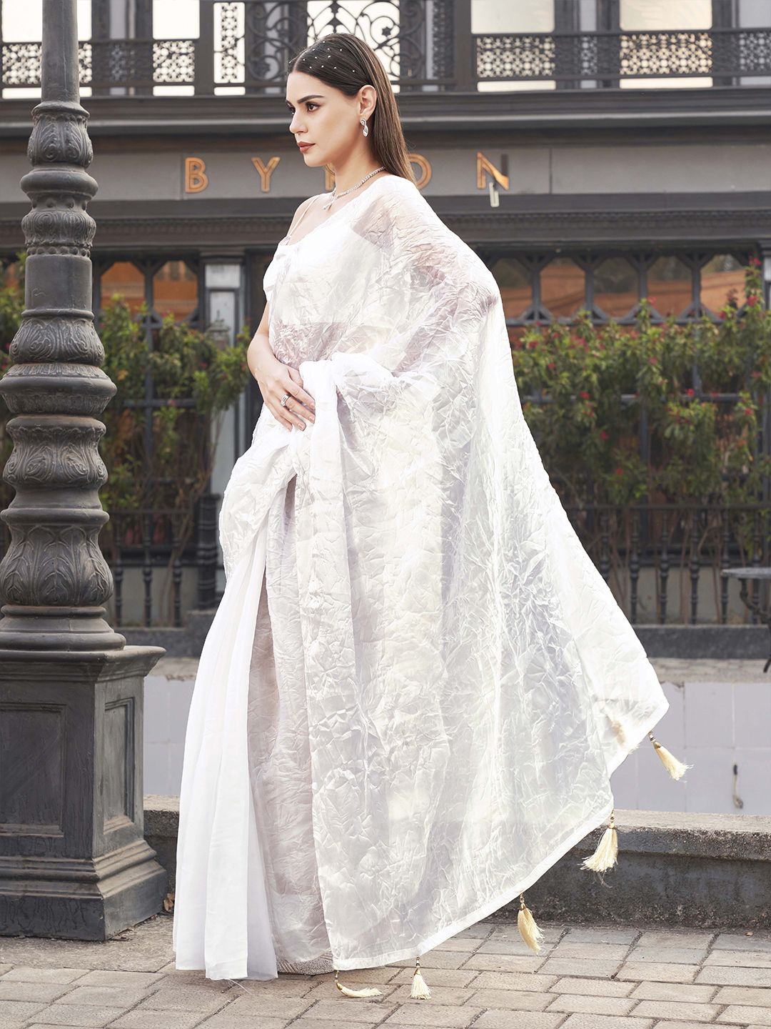 Tikhi Imli Crushed Pallu Half and Half Organza Saree