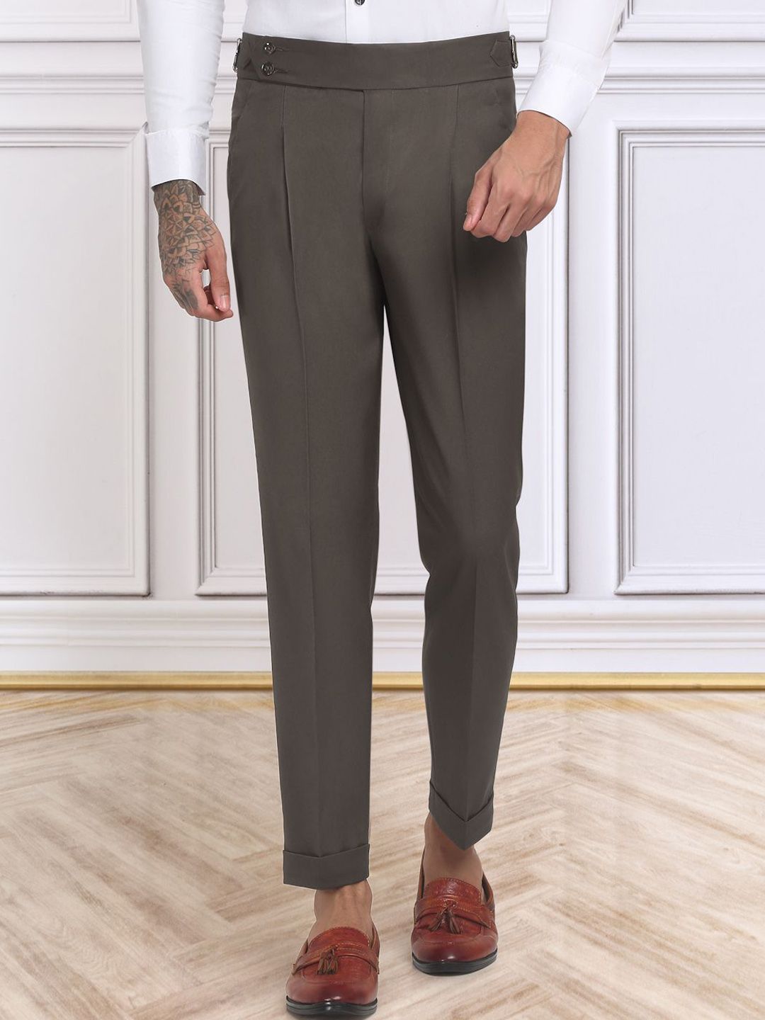KLOTTHE Men's Brown Slim Fit Gurkha Pants