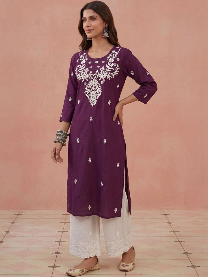 Kurta Sulam Benang Sulam Wanita Rumah Chikankari