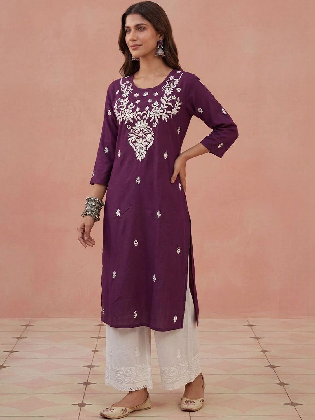 Kurta Sulam Benang Sulam Wanita Rumah Chikankari