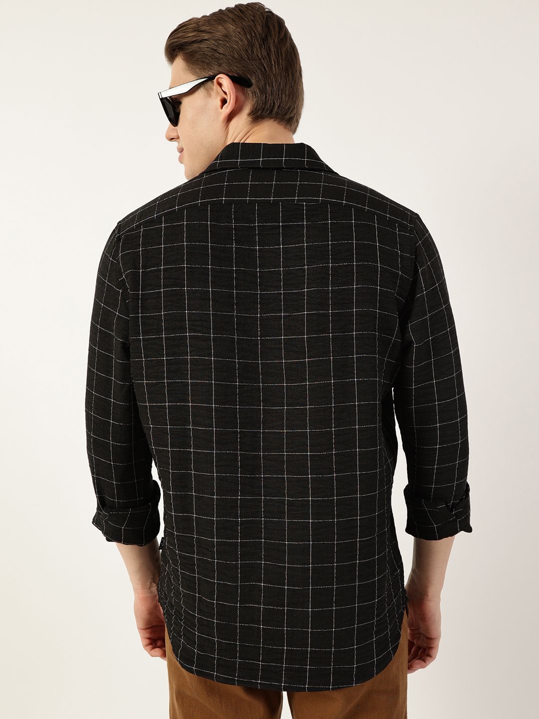 Thomas Scott Men Smart Spread Collar Windowpane Checked Slim Fit Casual Shirt
