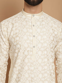 Anouk Floral Embroidered Band Collar Regular Kurta & Churidar