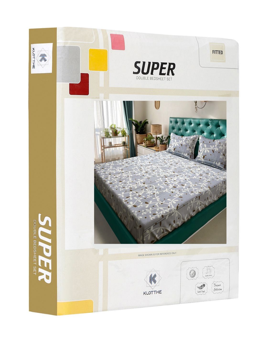 KLOTTHE Grey Cotton 300 TC Fitted King  Fine Bedsheet with 2 Pillow Covers-98 x 89 inches