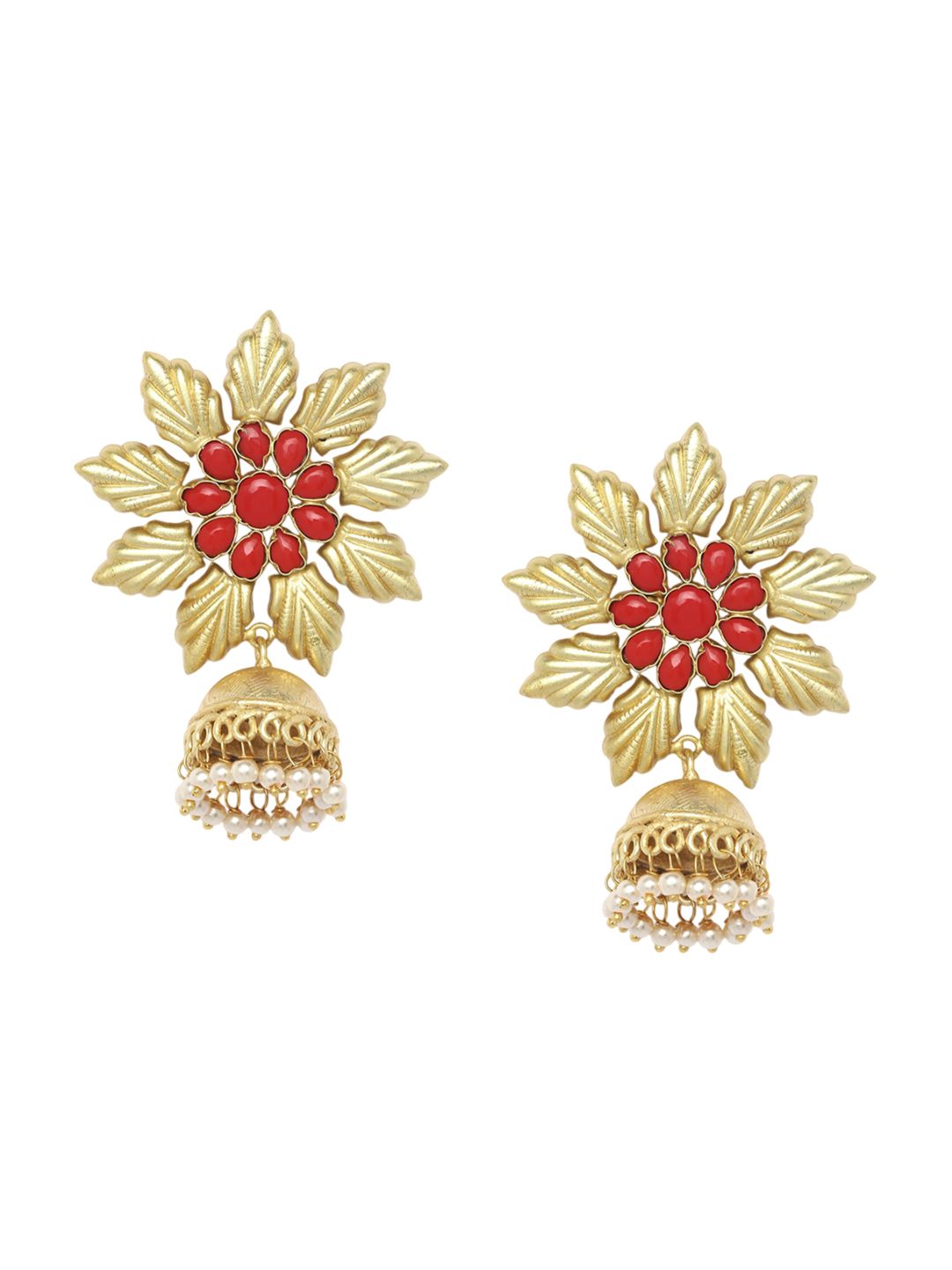 Anouk Gold Plated Cubic Zirconia Studded Dome Shaped Jhumkas