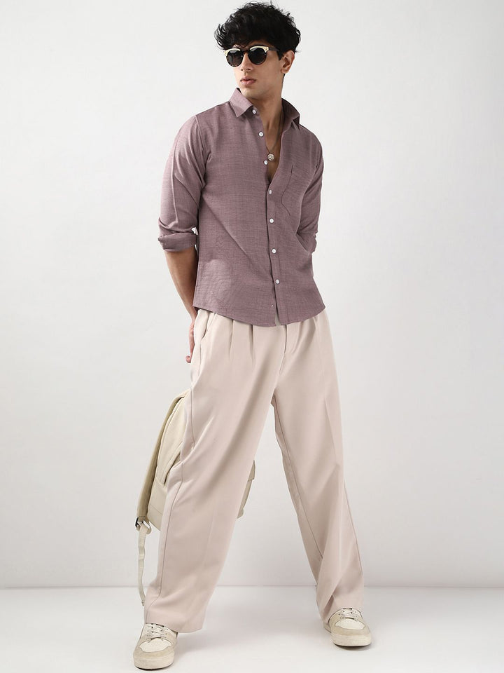 Urbano Fashion Men Purple Solid Linen Full Sleeve Relaxed Fit Casual Shirt