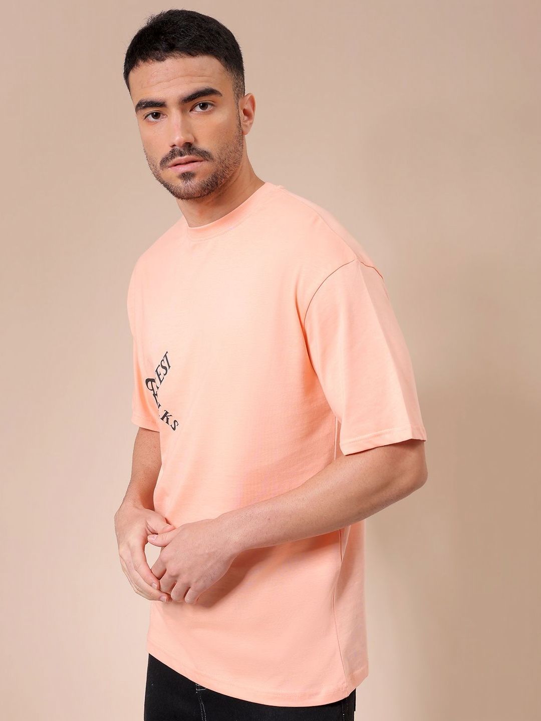 The Indian Garage Co Men Pure Cotton Graphic Printed Round Neck Cotton Oversized T-shirt