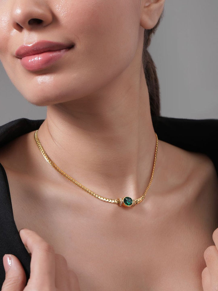 Rubans 18k emas bersalut stainlesssteel mencemarkan kalis air percuma CZ Demi-Fine kalung
