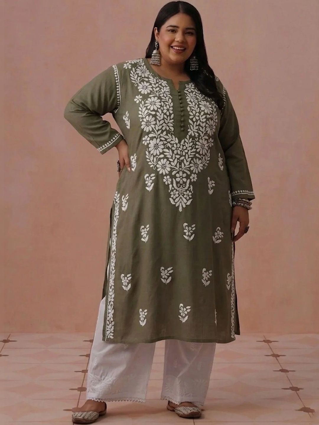 Rumah Wanita Chikankari Kurta Chikankari Sulaman Bunga