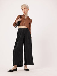 DressBerry Women Luxurious Layers Accordion Pleated Satin Finish Wide Leg Trousers