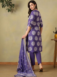 Mamicha Women Ethnic Motifs Printed Regular Mirror Work Pure Cotton Kurta with Trousers & With Dupatta