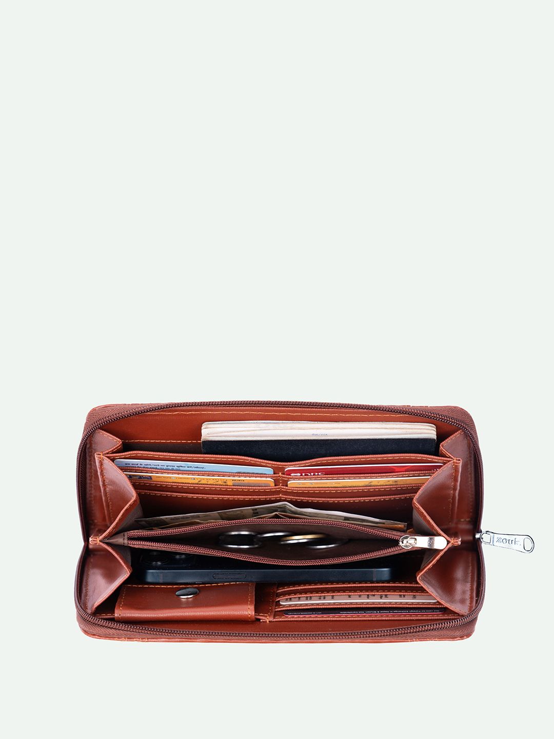 ZOUK Women Geometric Printed Leather Zip Around Wallet