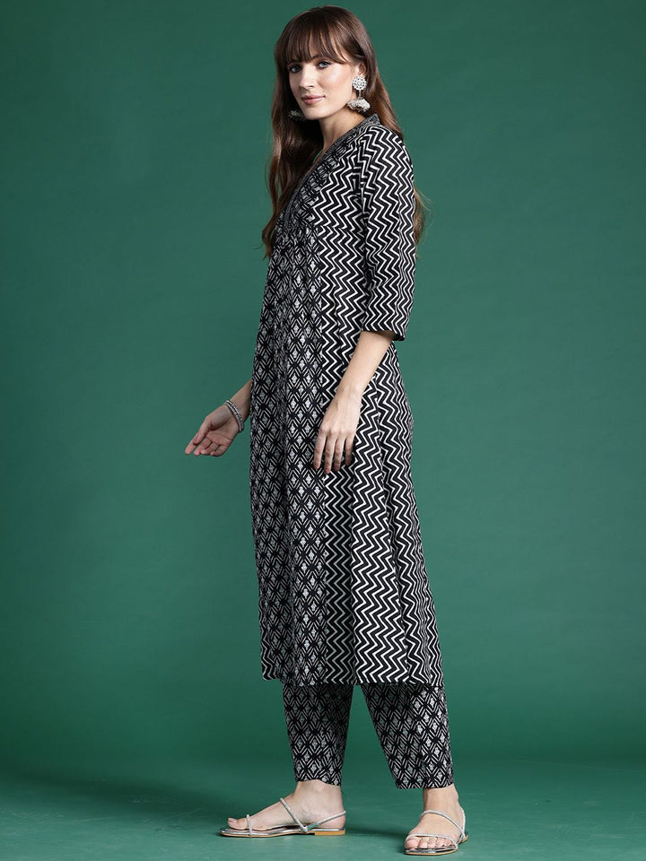 Indo Era Ethnic Motifs Printed A-Line Pure Cotton Kurta with Trousers