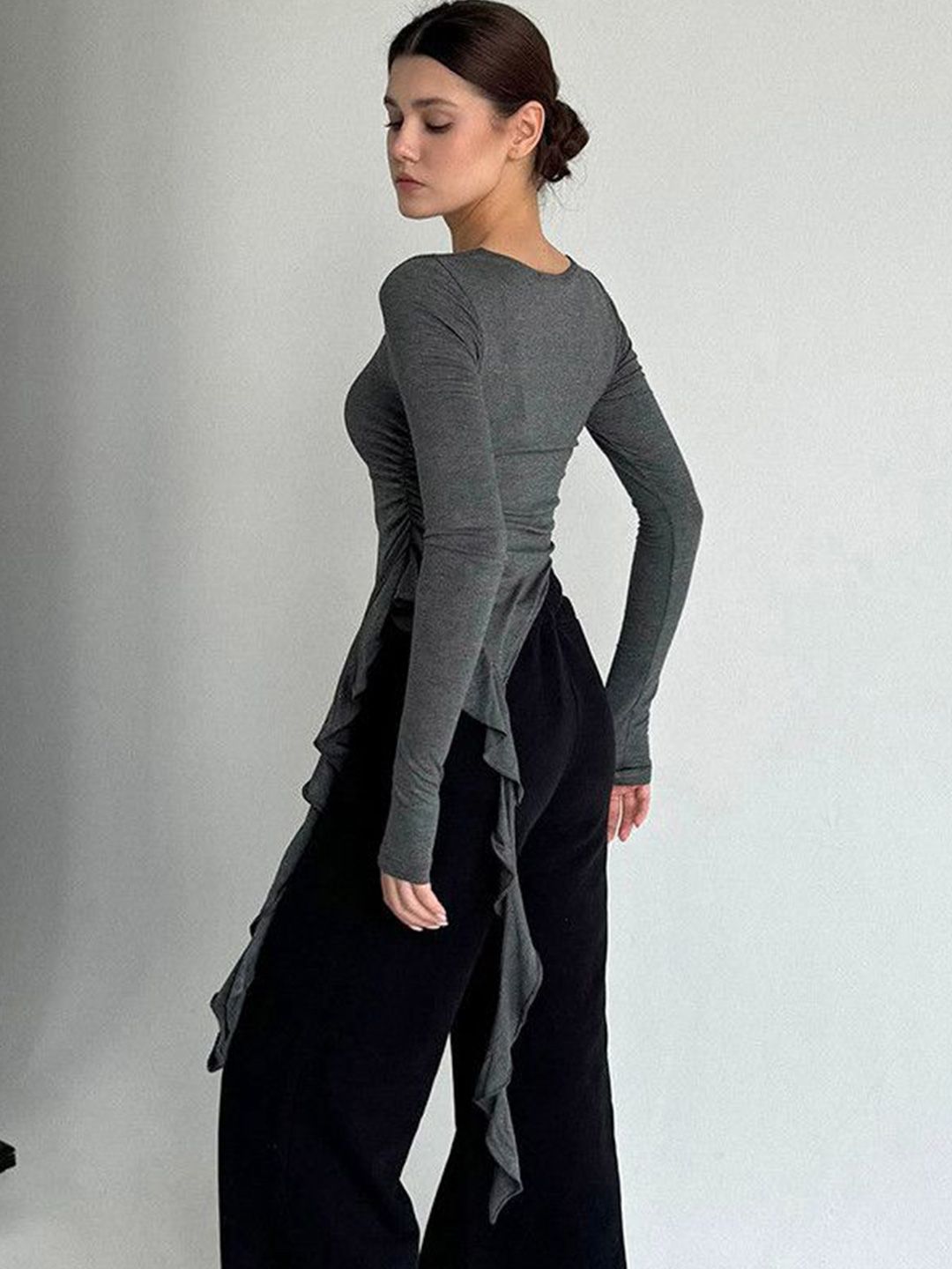 DressBerry Women Ruffles Detailed Longline Fitted Top