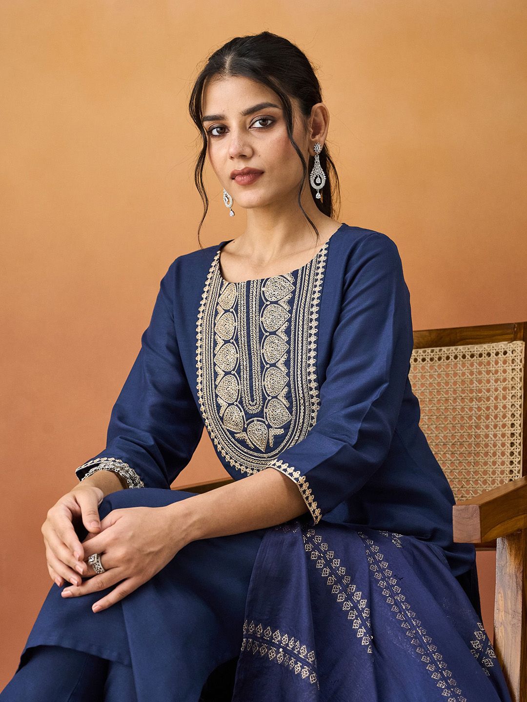 KALINI Ethnic Motifs Embroidered Straight Kurta With Trousers & Dupatta