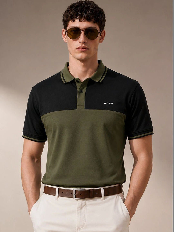 ADRO Men Brand Logo Colourblocked Polo Collar T-shirt