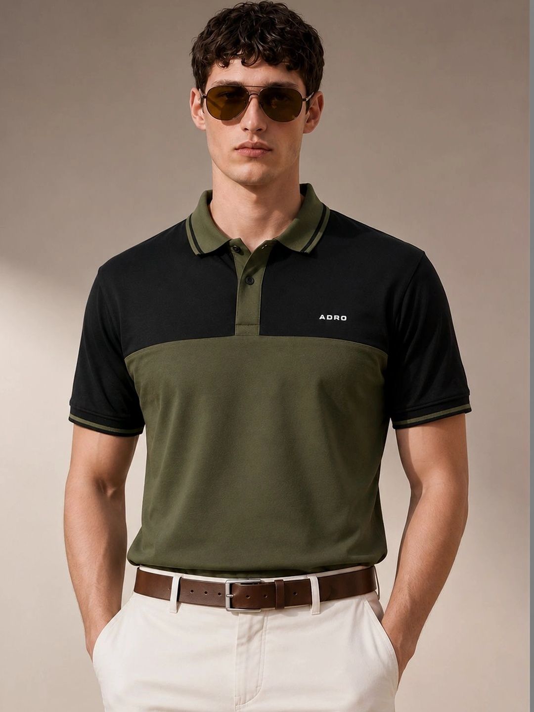 ADRO Men Brand Logo Colourblocked Polo Collar T-shirt