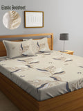 Myntra Elegant Homes Beige Floral Cotton 300 TC Fitted King Cadar Halus dengan 2 Sarung Bantal-250 x 220 cm