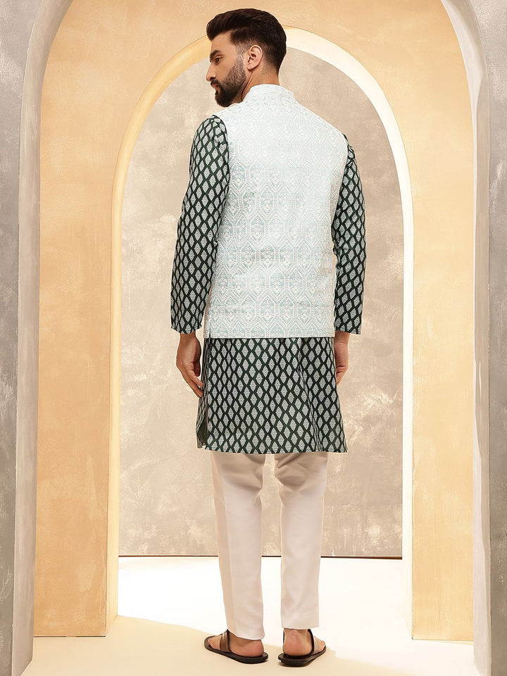 Anouk Green Ethnic Motifs Printed Pure Cotton Straight Kurta With Pyjamas