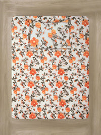 KLOTTHE Cream & Orange Floral Printed Fitted 300 TC Single 7D Bedsheet With Pillow Cover