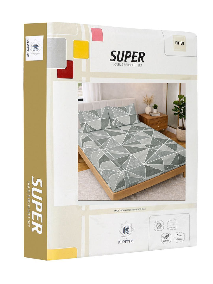 KLOTTHE Kelabu & Putih Geometrik 300 TC Cadar King dengan 2 Sarung Bantal