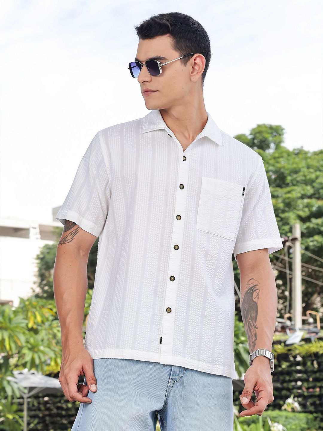 Thomas Scott Men's Premium Seersucker Cotton Casual Shirt
