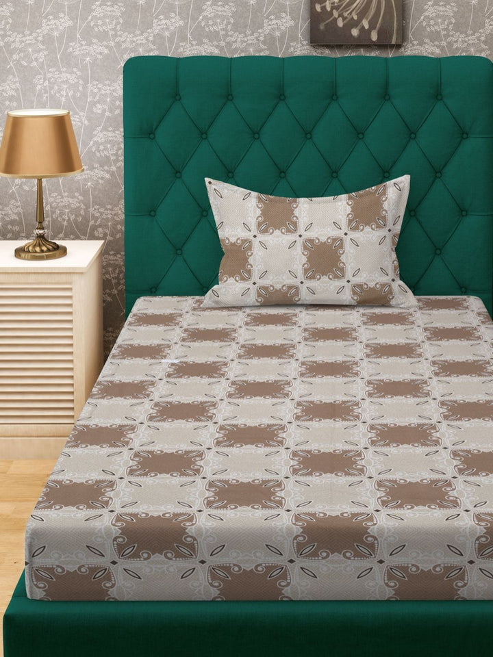 Myntra Elegant Homes Brown Printed Pure Cotton 400 TC Single Bedsheet Set 2.25 x 1.5 m