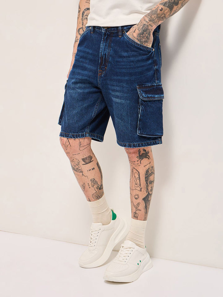 THE BEAR HOUSE Men Loose Fit Outdoor Denim Shorts