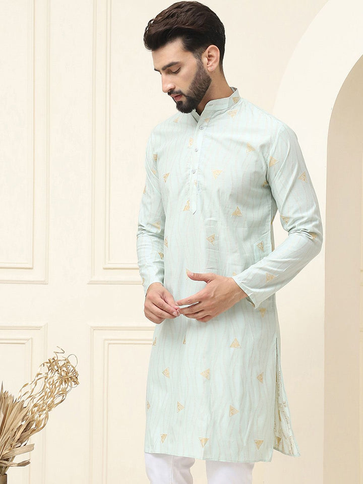 SOJANYA Geometric Woven Design Band Collar Neck Regular Cotton Silk Kurta