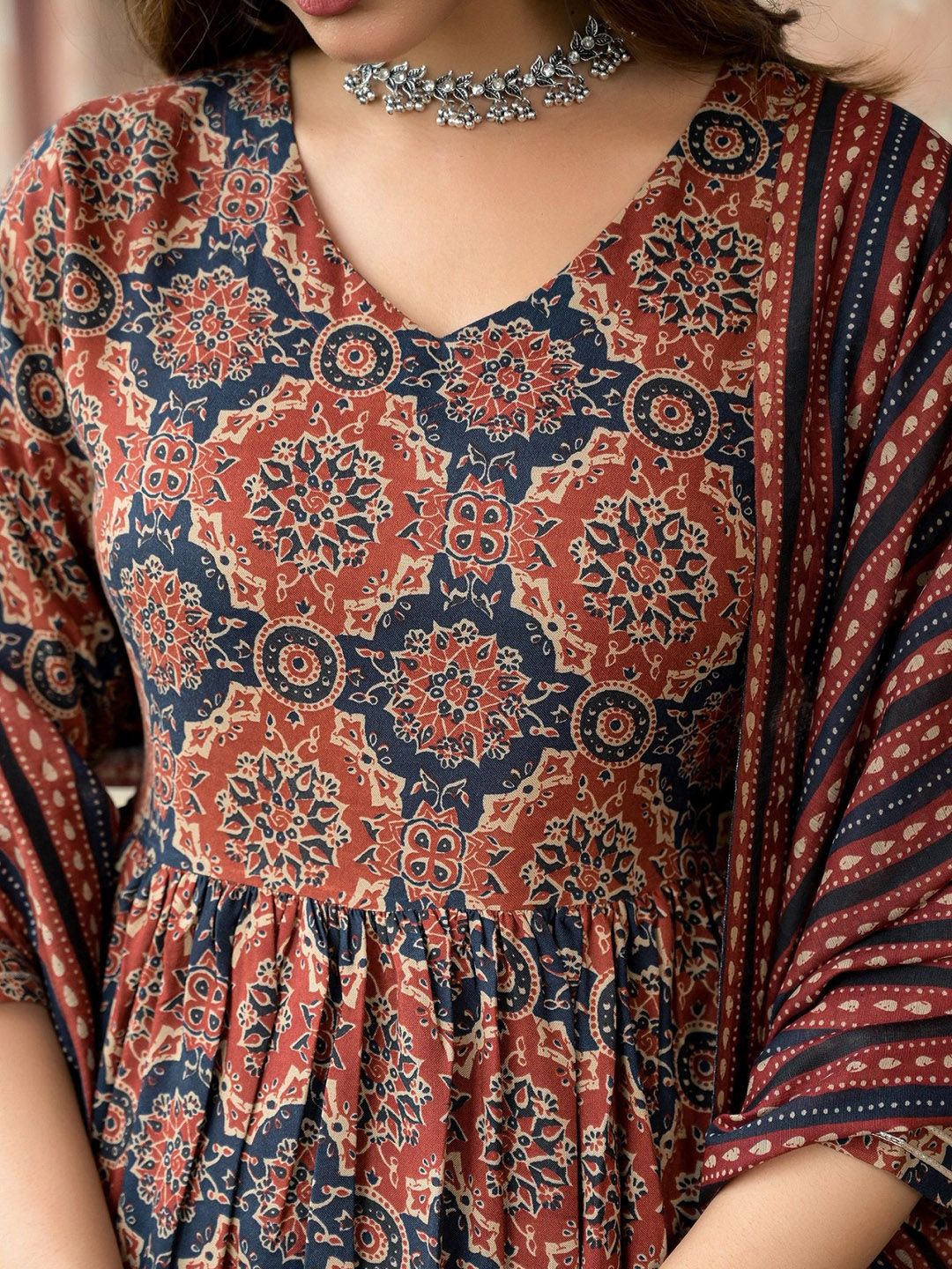 KALINI Ethnic Motifs Printed A-Line Kurta with Trousers & Dupatta