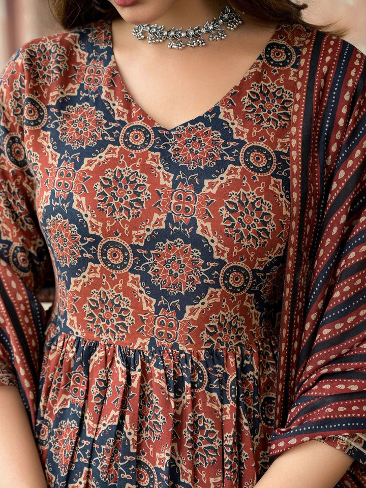 KALINI Ethnic Motifs Printed A-Line Kurta with Trousers & Dupatta