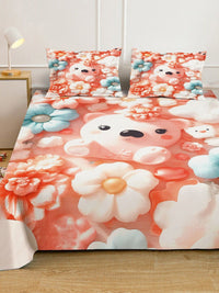 Cetakan Kartun Oren KLOTTHE Dilengkapi Cadar 7D Double King 400 TC Dengan 2 Sarung Bantal