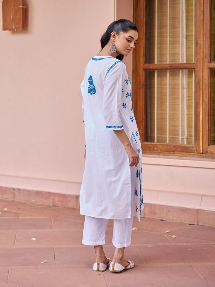 Rumah Wanita Chikankari Kapas Putih Chikankari Sulam Kurta