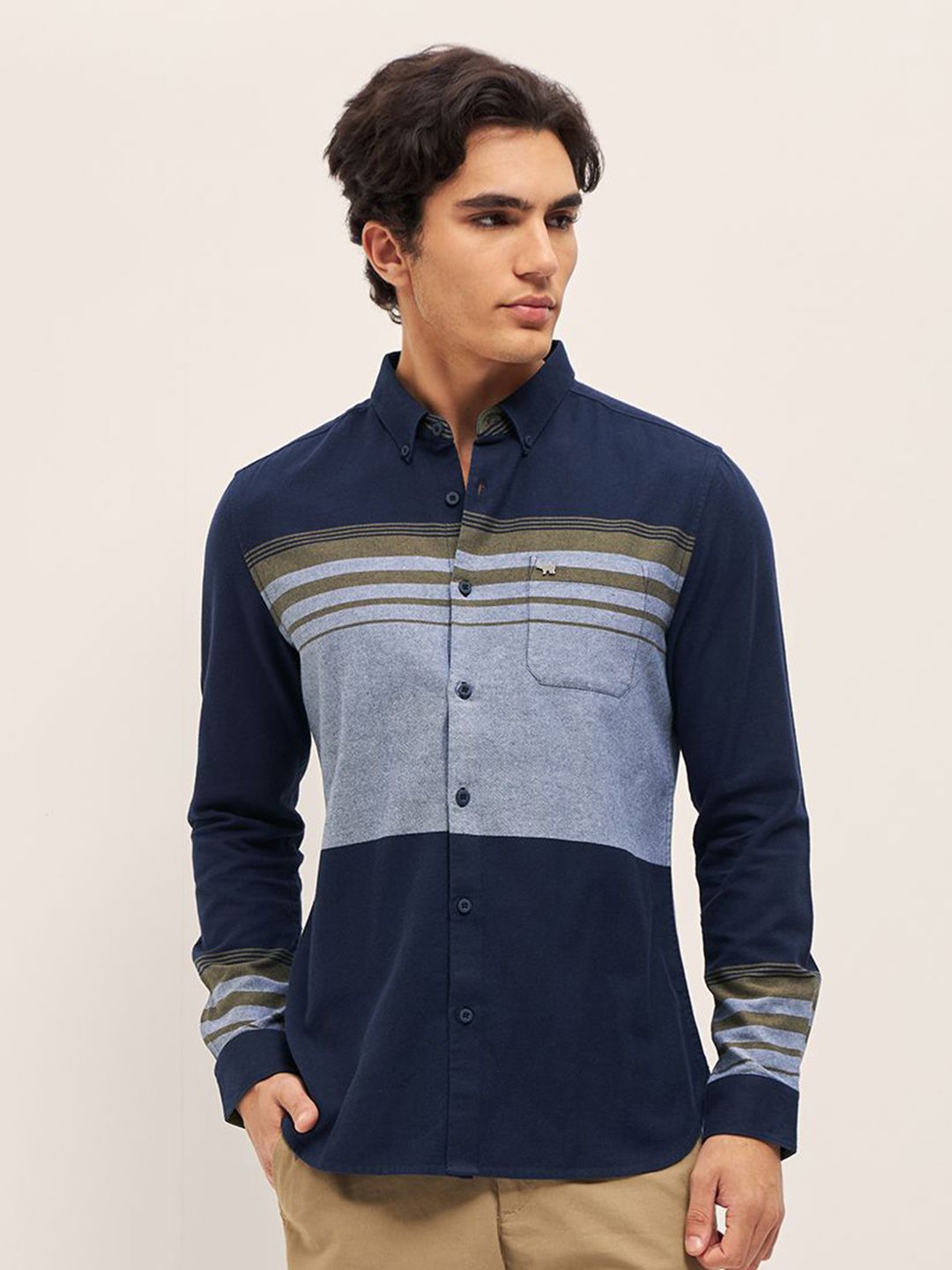 THE BEAR HOUSE Men Slim Fit Striped Cotton Casual Shirt